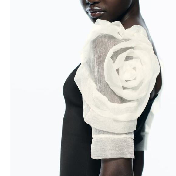 ZARA Voluminous Balloon Organza Sleeve Mini Dress Knit Size Small - Picture 2 of 10